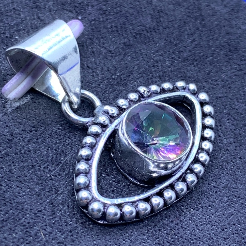 Mystic Topaz Lucky “Evil Eye” Pendant! .925 Sterling Silver Overlay, Handmade! - Picture 4 of 16